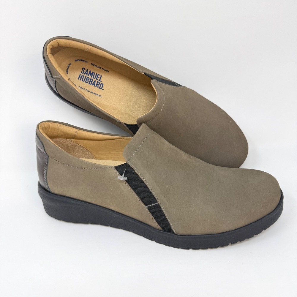 Samuel Hubbard Womens 10W Taupe Leather Slip On Loafers Memory Foam Brazil NWOT
